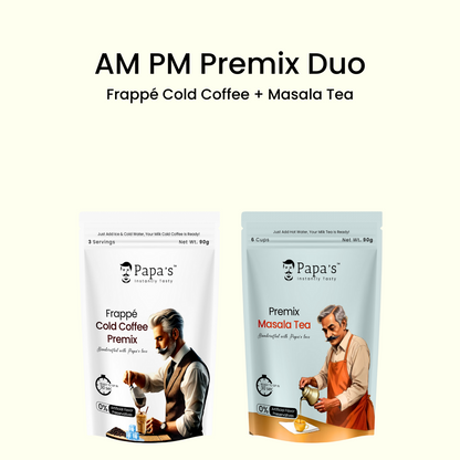 AM PM Premix Duo – Frappé Cold Coffee + Masala Tea