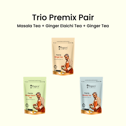 Trio Tea Premix Pair - Masala Tea + Ginger Elaichi Tea + Ginger Tea